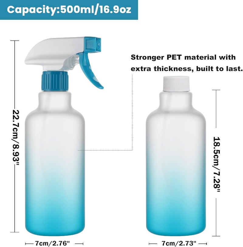 Hethyo Spray Bottles 16.9oz/500ml Plastic Spray Bottle for Hair Mist/Stream Empty Spray Bottle Heavy Duty Refillable Containers for Cleaning Solutions, Plants Gradient 2 Pack (Blue) - Image 3