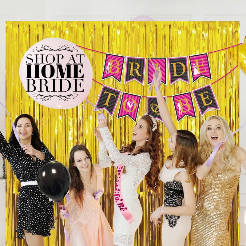 Zyozique® Bridal Shower & Bachelorette Party Decorations Items | Bridal Shower Decorations set - Bride To Be Banner with Sash & Gold Foil Curtains (Pack Of 4) - Image 4
