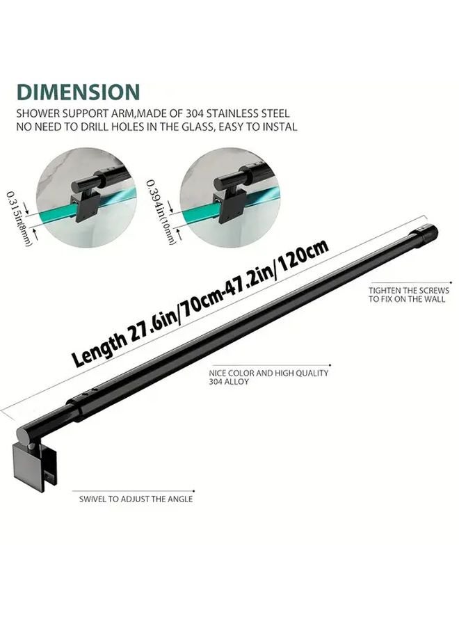Black Shower Glass Support Bar 27 6in To 47 2in Telescopic For Frameless Panel - Image 3