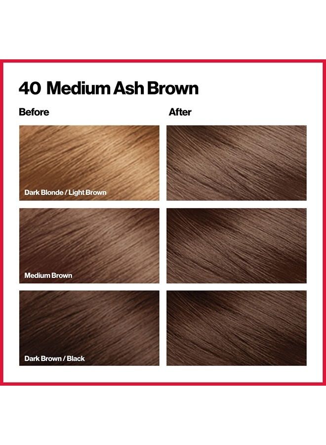 Revlon صبغة شعر دائمة من ريفلون، صبغة شعر دائمة، كولورسيلك بتغطية 100% للشيب، خالية من الأمونيا، كيراتين وأحماض أمينية، بني رمادي متوسط 40، 4.4 أونصة (عبوة من 1) - Image 2