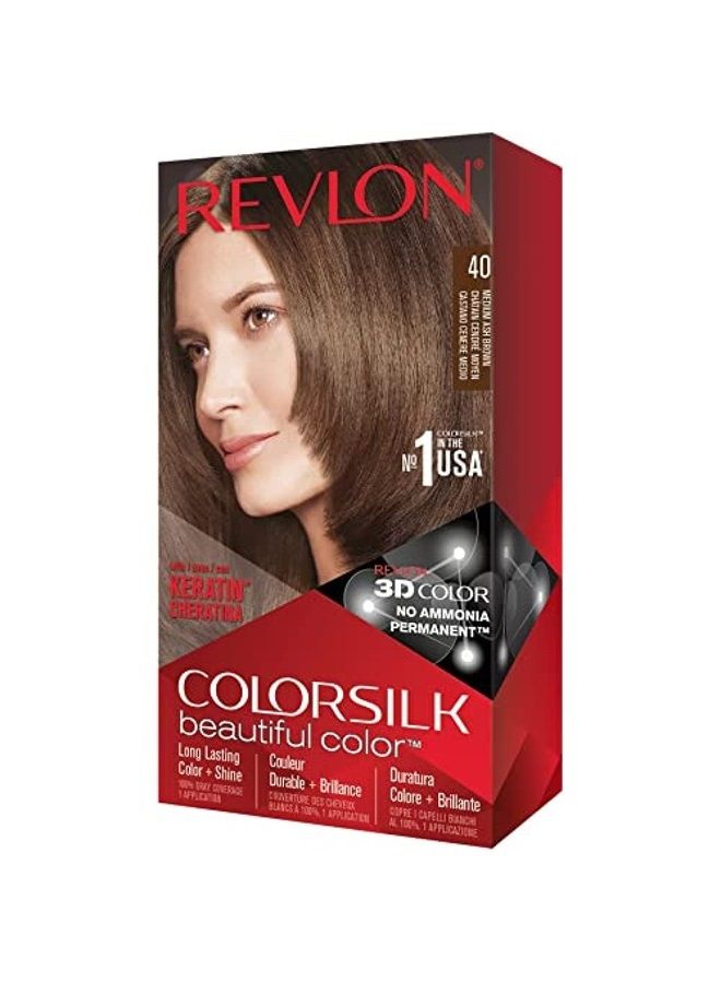 Revlon صبغة شعر دائمة من ريفلون، صبغة شعر دائمة، كولورسيلك بتغطية 100% للشيب، خالية من الأمونيا، كيراتين وأحماض أمينية، بني رمادي متوسط 40، 4.4 أونصة (عبوة من 1) - Image 1