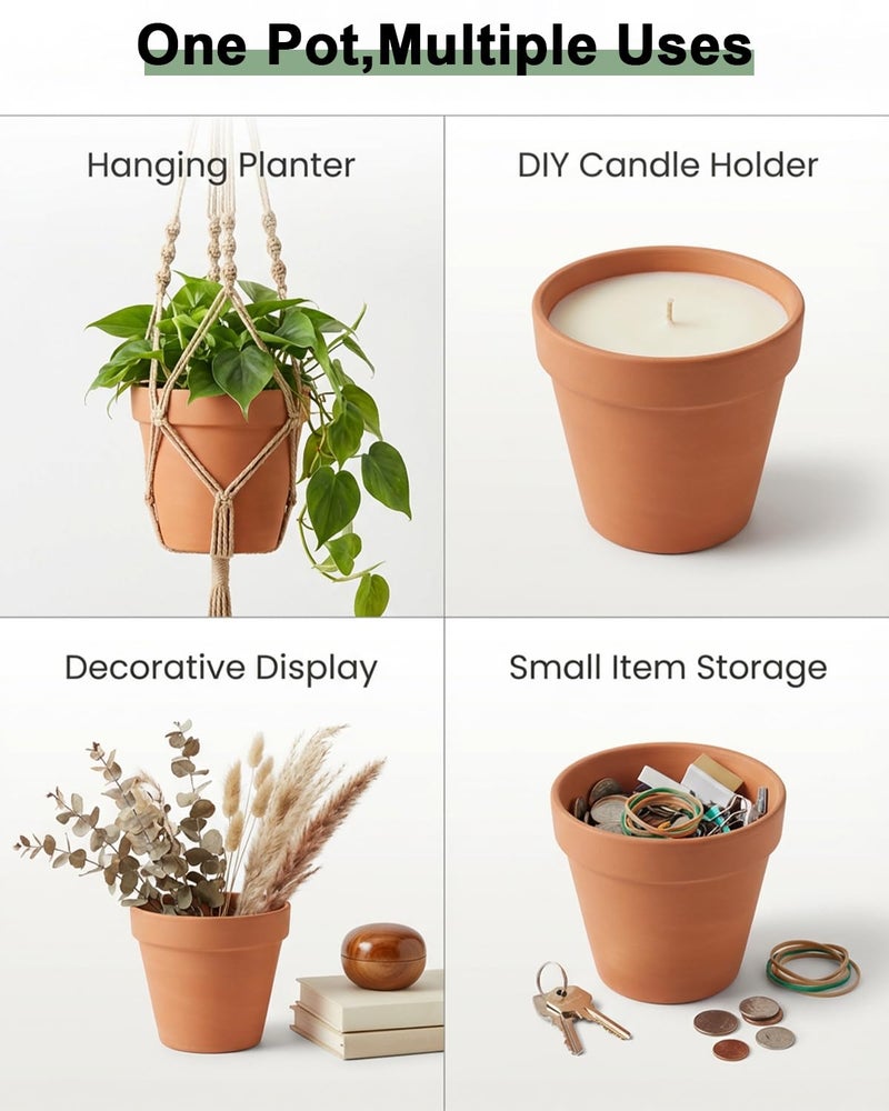 Riseuvo 6 Inch Terracotta Pots with Saucers â€“ 4 Pack Medium Clay Flower Pots with Drainage Holeï¼ŒClay Pot for Succulents, Cactus and Indoor Plants, Wedding Favors - Image 4