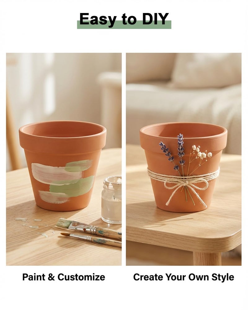Riseuvo 6 Inch Terracotta Pots with Saucers â€“ 4 Pack Medium Clay Flower Pots with Drainage Holeï¼ŒClay Pot for Succulents, Cactus and Indoor Plants, Wedding Favors - Image 5