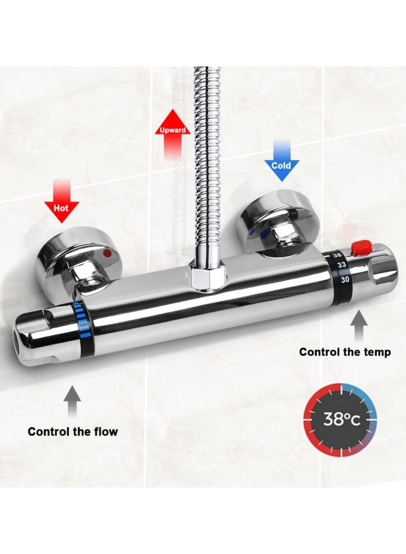 Chrome Thermostatic Shower Mixer, Solid Brass Bathroom Thermostat Bar Valve Anti Scald Tap, Top Outlet Design, Constant Temperature Control, Hot & Cold Water Mixer(Top 1/2") - Image 3