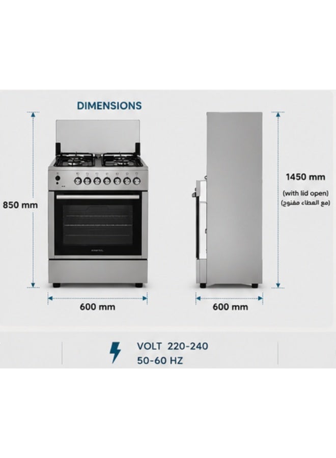 كومتيل Kumtel بوتاجاز غاز قائم من Kumtel – 57×57 سم، 4 شعلات، فرن 60 لتر – موديل LF66GG-40F - Image 3