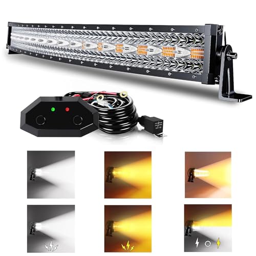 ASLONG 32 Inch 180W Curved LED Light Bar WhiteAmber Flasing Strobe with Six Modes Spot Flood Combo Offroad Driving Light 1pcs Wiring Harness Switch for Pickup Offroad Truck 4WD SUV ATV UTV - Image 1