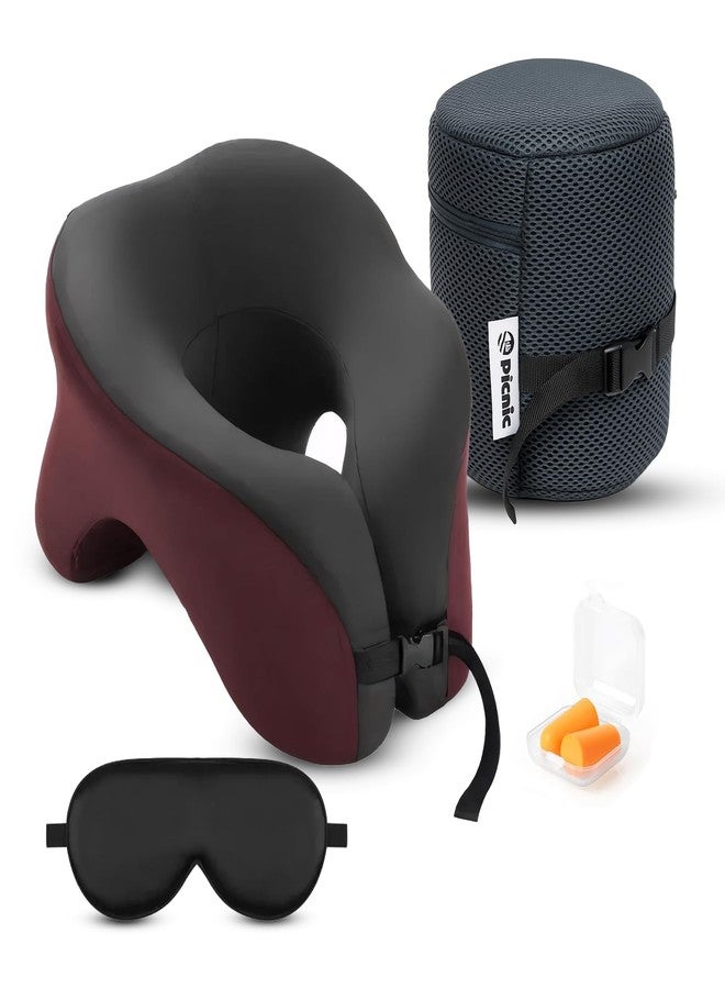 PICNIC Neck Pillow for Traveling | 100% Pure Memory Foam Travel Neck Pillow | Travel Pillows for Airplanes, Compact and Ergonomic Design Adjustable Clasp, Eye Mask & Storage Bag Perfect for Relaxation - Image 1