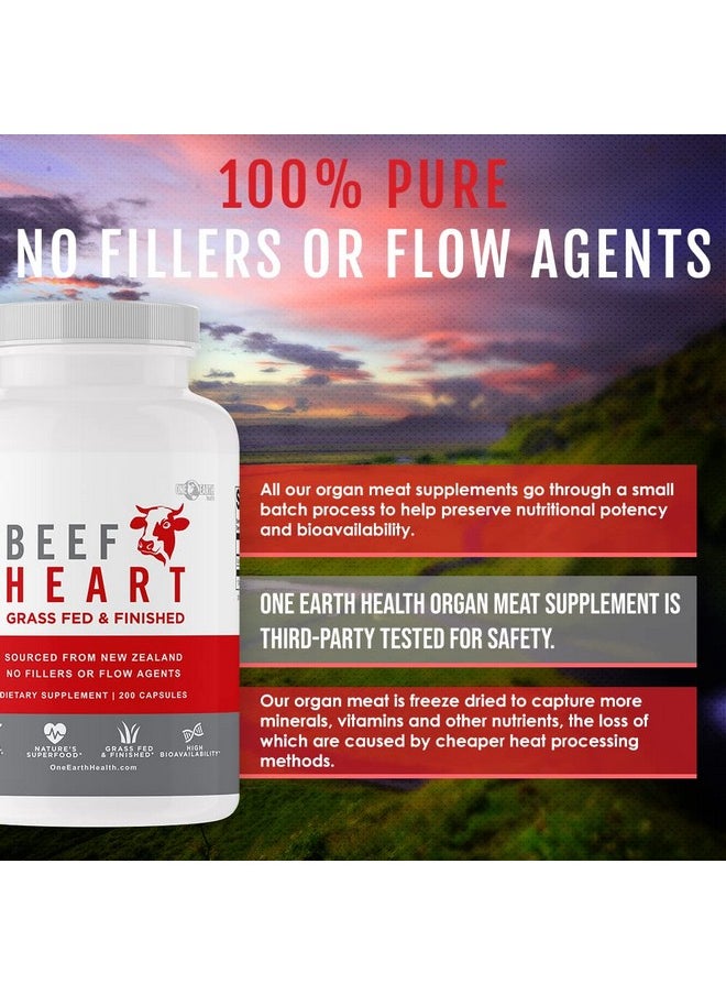 One Earth Health - Grass Fed Beef Heart New Zealand Sourced Heart. 3 000Mg Per Serving 200 Count - Image 1