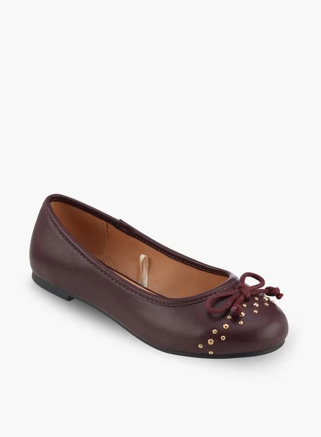 ليتل ميسي Girls Studded Bow Accent Ballerina Shoes