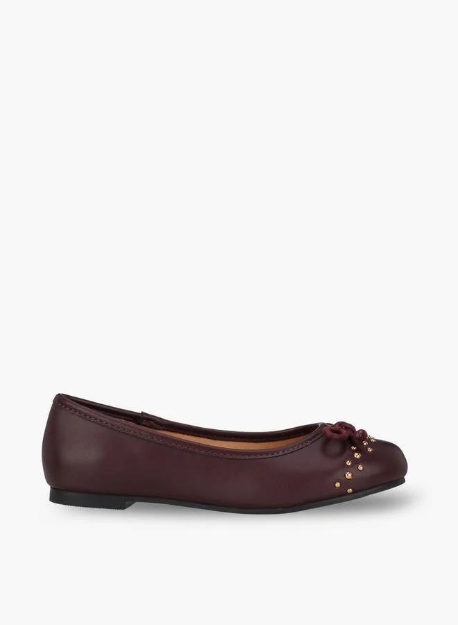 ليتل ميسي Girls Studded Bow Accent Ballerina Shoes