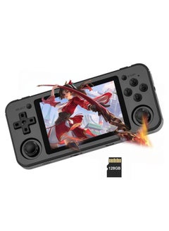 RG351P Handheld Game Console, Opening Linux Tony System Built-in 128G TF Card 5000 Classic Games 3.5-inch IPS Screen Retro Game Console (Black)