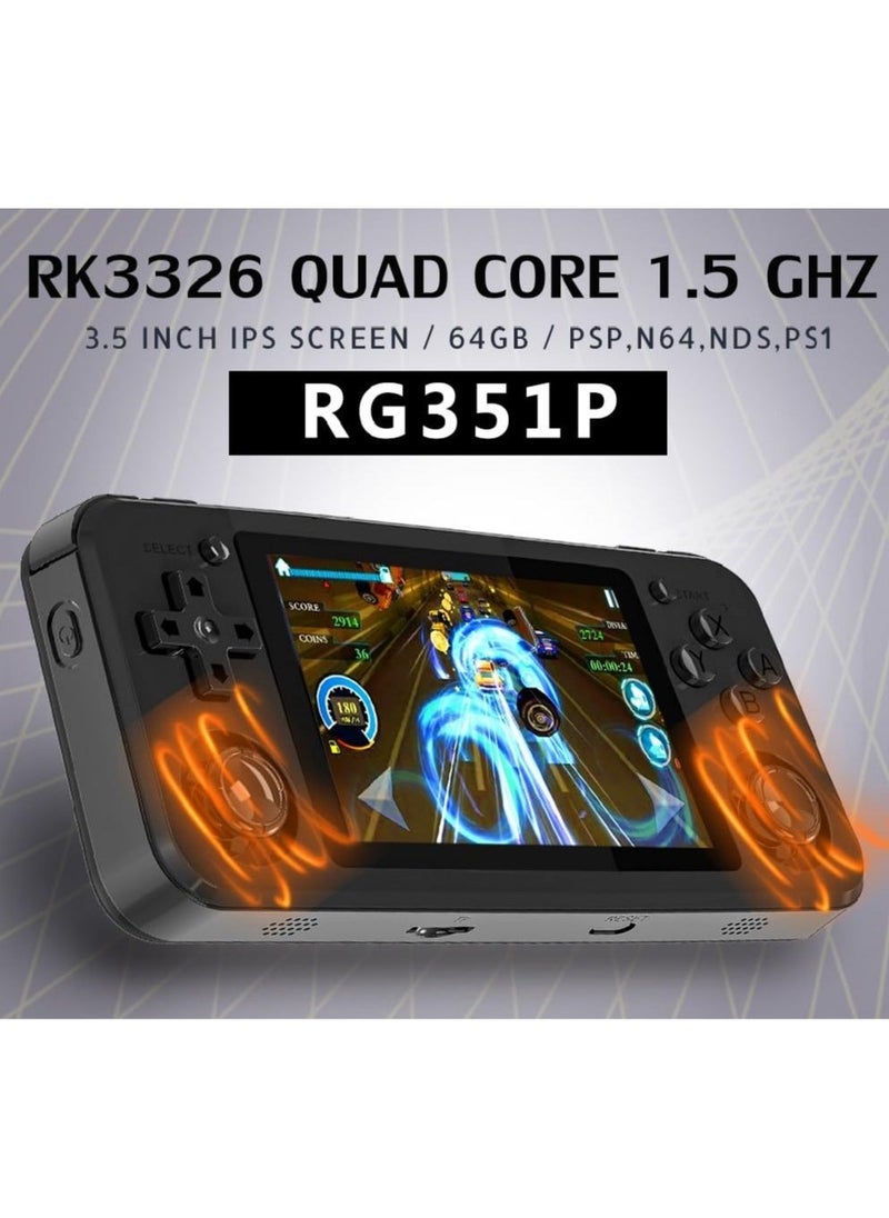 ANBERNIC  - RG351P Handheld Game Console, Opening Linux Tony System Built-in 128G TF Card 5000 Classic Games 3.5-inch IPS Screen Retro Game Console (Black) - Image 1