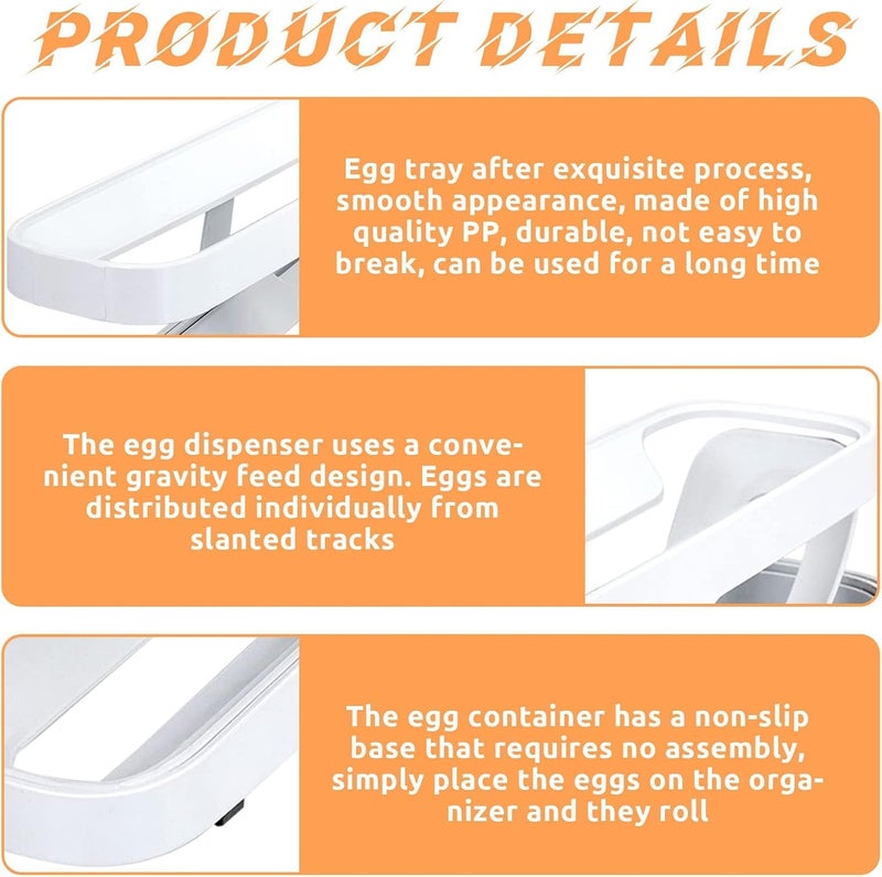 Evona Egg Holder For Refrigerator Automatic Rolling Egg Storage Container with 2 Tier Egg Dispenser Space Saving Egg Tray for Fridge Storage Doublelayer Egg Dispenser Ideal For Fridge And Pantry - Image 3
