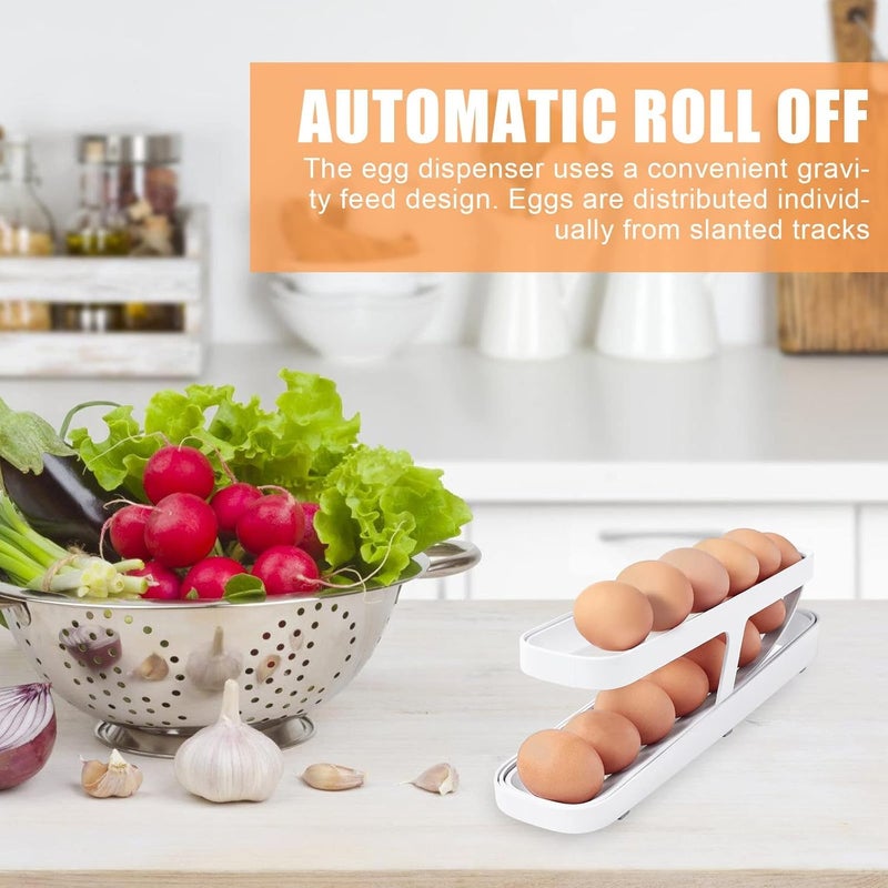 Evona Egg Holder For Refrigerator Automatic Rolling Egg Storage Container with 2 Tier Egg Dispenser Space Saving Egg Tray for Fridge Storage Doublelayer Egg Dispenser Ideal For Fridge And Pantry - Image 4