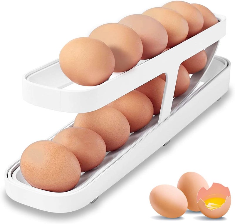 Evona Egg Holder For Refrigerator Automatic Rolling Egg Storage Container with 2 Tier Egg Dispenser Space Saving Egg Tray for Fridge Storage Doublelayer Egg Dispenser Ideal For Fridge And Pantry - Image 1