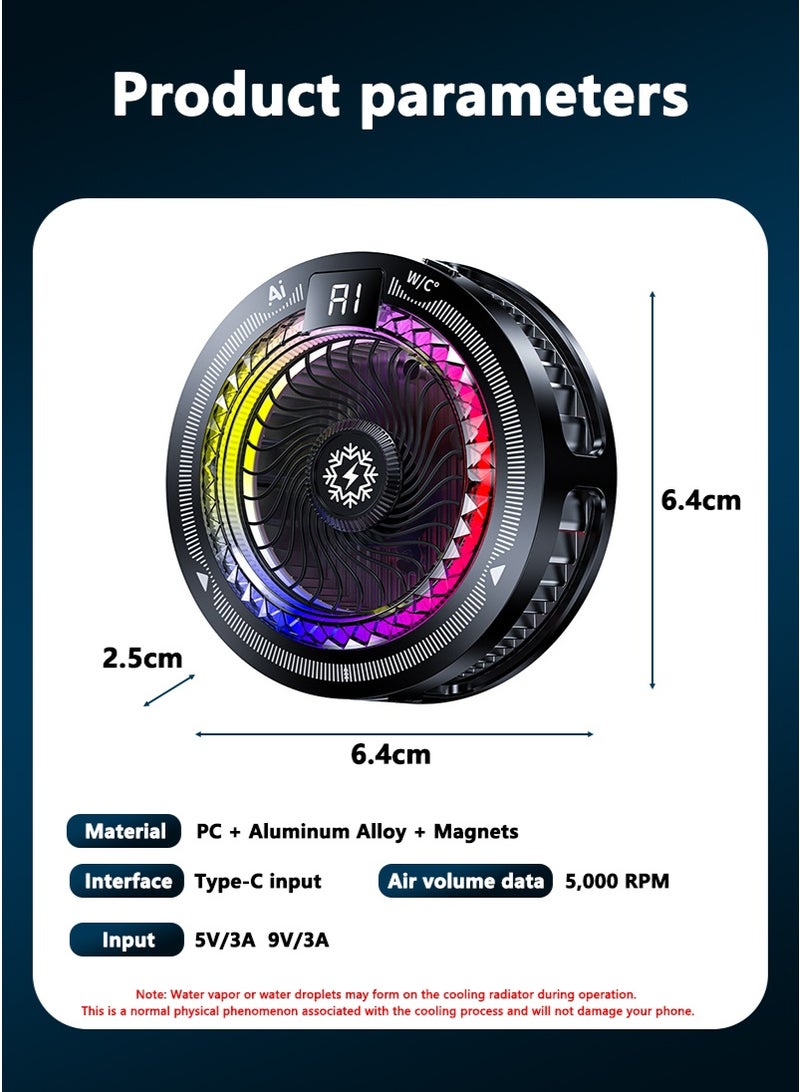 CAYGA Mobile Phone Cooler for Game Fan with AI Smart Temperature Control, 5 Modes & 100-Level Turbo Mode, Live Streaming and Vlog,TEC Chip Semiconductor Cooler with LED Display & RGB Light for iPhone Samsung Gaming - Image 5