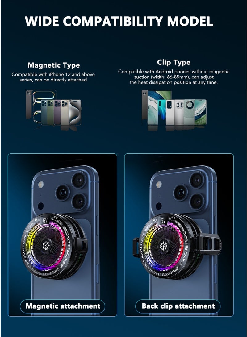 CAYGA Mobile Phone Cooler for Game Fan with AI Smart Temperature Control, 5 Modes & 100-Level Turbo Mode, Live Streaming and Vlog,TEC Chip Semiconductor Cooler with LED Display & RGB Light for iPhone Samsung Gaming - Image 3