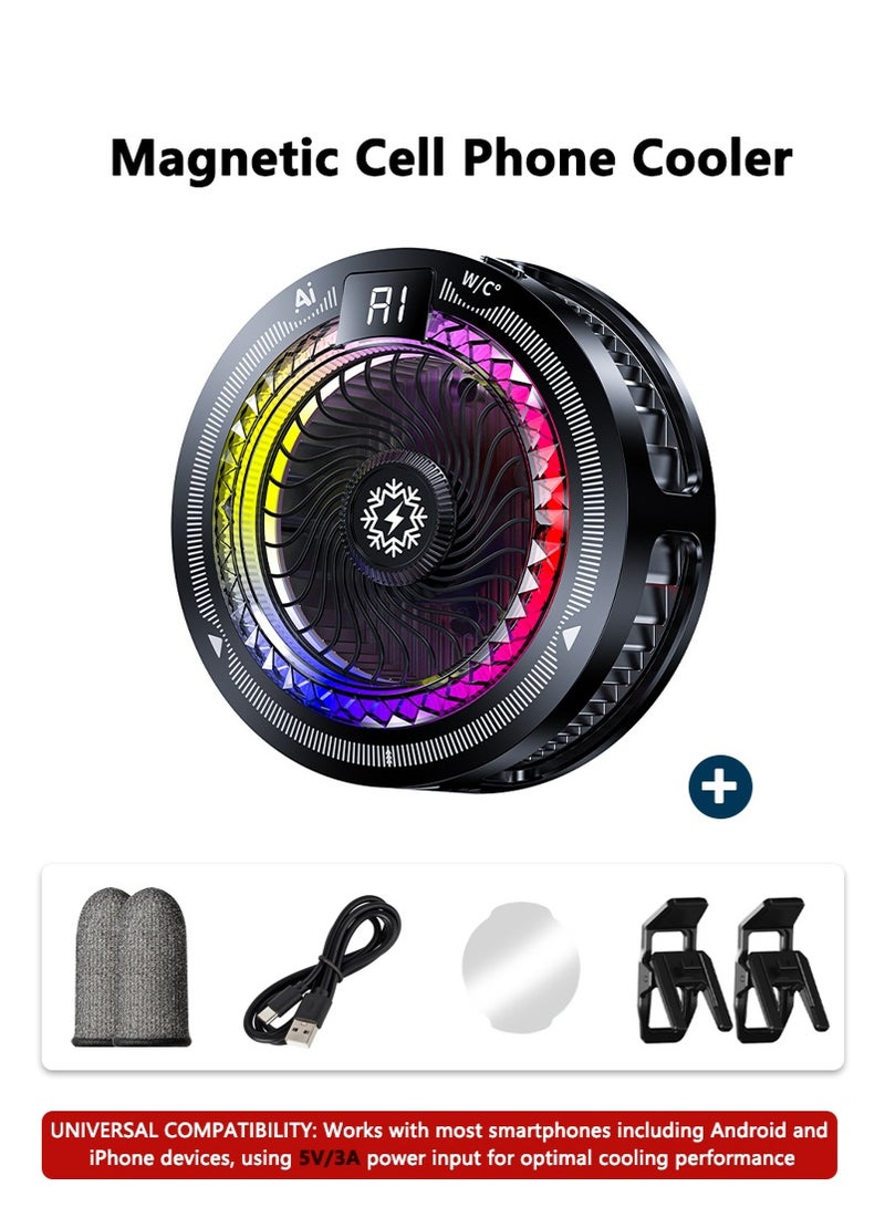 CAYGA Mobile Phone Cooler for Game Fan with AI Smart Temperature Control, 5 Modes & 100-Level Turbo Mode, Live Streaming and Vlog,TEC Chip Semiconductor Cooler with LED Display & RGB Light for iPhone Samsung Gaming - Image 1