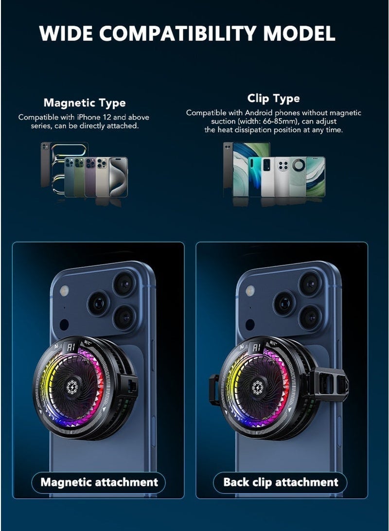 CAYGA Mobile Phone Cooler for Game Fan with AI Smart Temperature Control, 5 Modes & 100-Level Turbo Mode, Live Streaming and Vlog,TEC Chip Semiconductor Cooler with LED Display & RGB Light for iPhone Samsung Gaming - Image 5