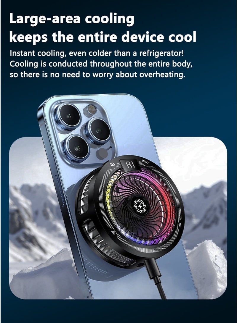 CAYGA Mobile Phone Cooler for Game Fan with AI Smart Temperature Control, 5 Modes & 100-Level Turbo Mode, Live Streaming and Vlog,TEC Chip Semiconductor Cooler with LED Display & RGB Light for iPhone Samsung Gaming - Image 2