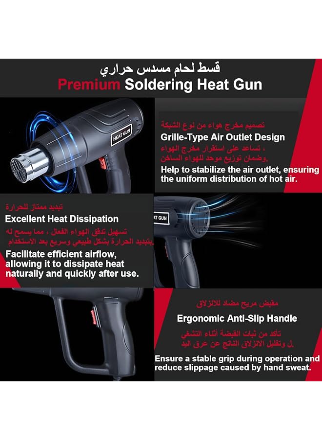 erorex 2000W Heat Gun Heavy Duty Hot Air Gun Kit With 2 Temp Settings 4 Nozzles 300℃ 520℃ Variable Temperature Control Heat Gun Tool With Overload Protection For Crafts Shrinking Pvc Wrap Stripping Paint - Image 5