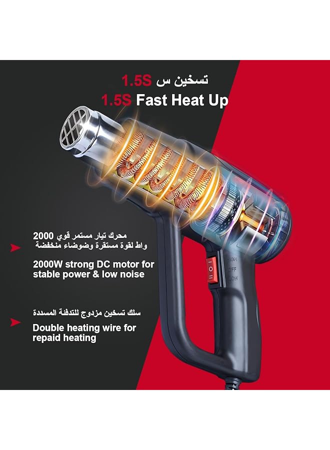erorex 2000W Heat Gun Heavy Duty Hot Air Gun Kit With 2 Temp Settings 4 Nozzles 300℃ 520℃ Variable Temperature Control Heat Gun Tool With Overload Protection For Crafts Shrinking Pvc Wrap Stripping Paint - Image 2