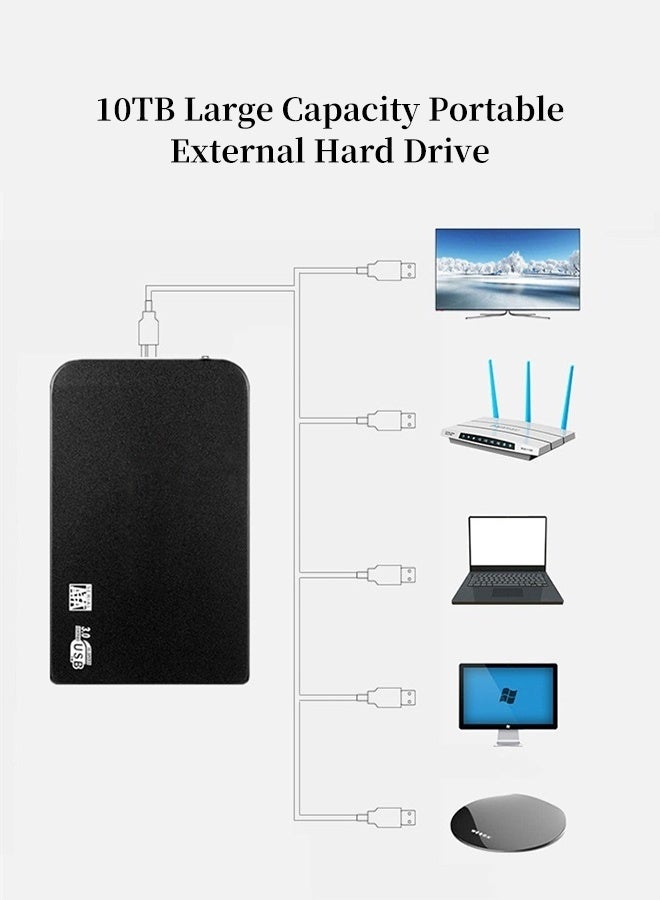 قرص صلب خارجي محمول بسعة 10 تيرابايت، USB 3.0 عالي السرعة، SATA، نقل بيانات فائق السرعة، توصيل وتشغيل فوري، متوافق مع Windows وMac OS وLinux، تصميم أسود نحيف لأجهزة الكمبيوتر واللابتوب والمكتبي - Image 4