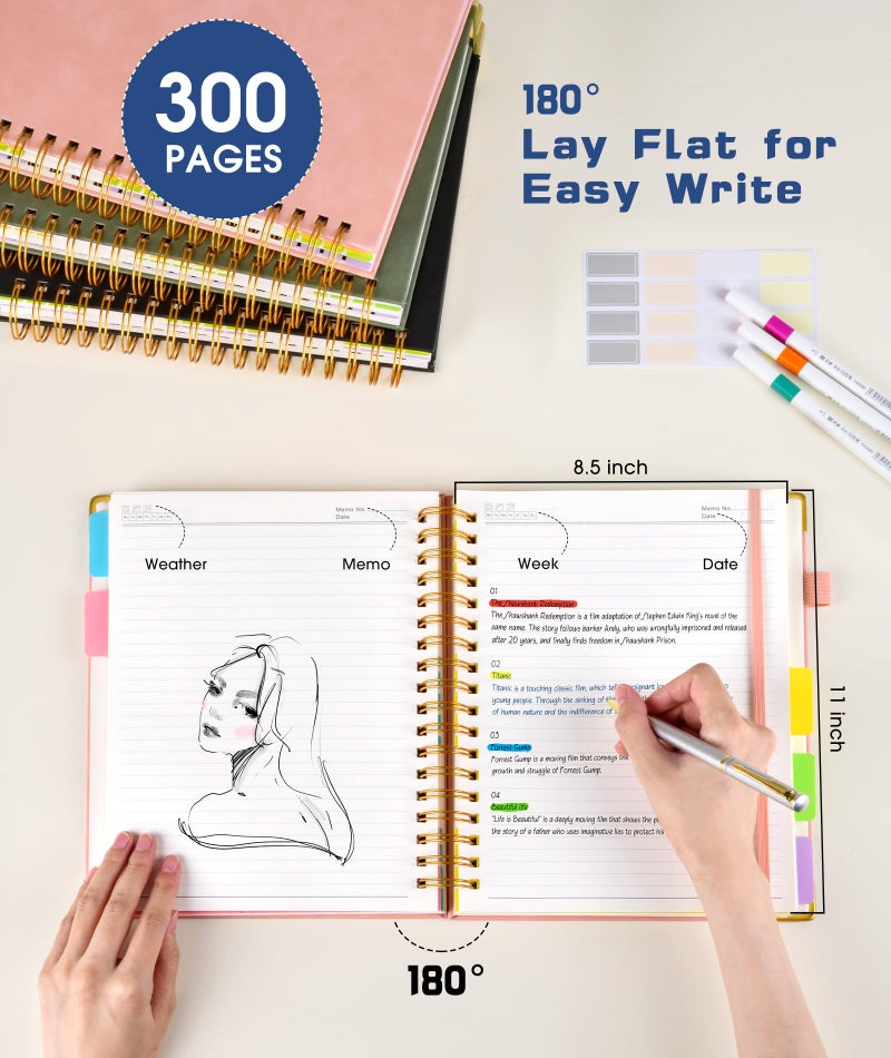dilitego Hardcover Spiral Notebook 8.5"x11" Journal with Removable Dividers Tabs, 300 Pages Leather 5 Subject Notebook College Ruled, Large A4 Notebooks for Work School, Lined Journal for Women, A4 Navy - Image 2