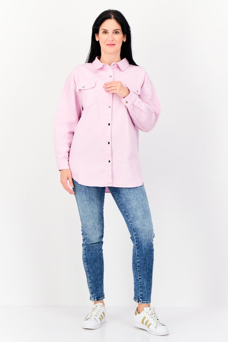 bebe Women Plain Denim Jacket Shirt, Lilac - Image 2