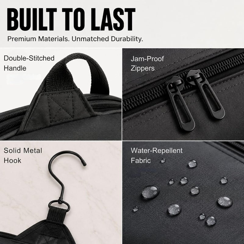 AvaJex Premium Hanging Travel Toiletry Wash Bag for Men and Women - Large Toiletry Organizer - Waterproof Hygiene Bag with Metal Swivel Hook, YKK Zippers and 19 Compartments for Toiletries, Makeup, Cosmetics - Image 3