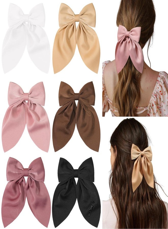 Ayesha 6Pcs Satin Hair Bows for Women Bow Hair Clips Silky Satin Hair Bows for Girls Aesthetic Hair Accessories for Women - Image 1