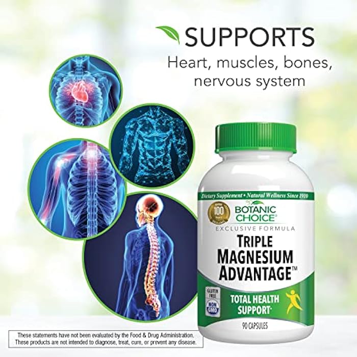 Botanic Choice Triple Magnesium Advantage - Magnesium Aspartate Citrate & Lactate Complex Supplement for Nerve, Digestive, Muscular & Heart Health for Men & Women (90 Capsules) - Image 4