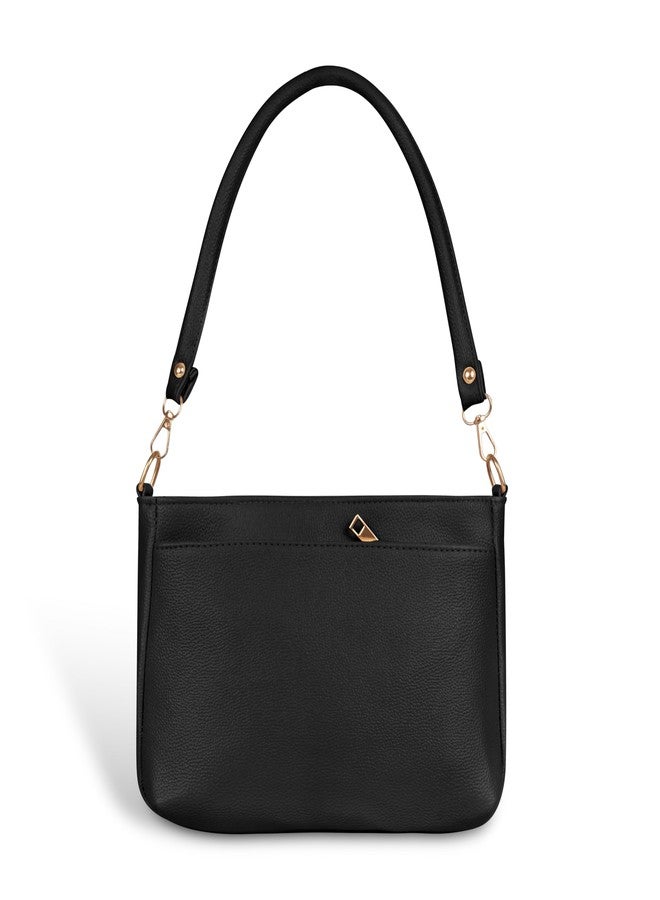 Nyfee Faux Leather Women Handbags Shoulder Hobo Bag Ladies Big Purse With Long Strap (Black) - Image 2