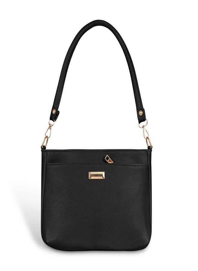 Nyfee Faux Leather Women Handbags Shoulder Hobo Bag Ladies Big Purse With Long Strap (Black) - Image 1