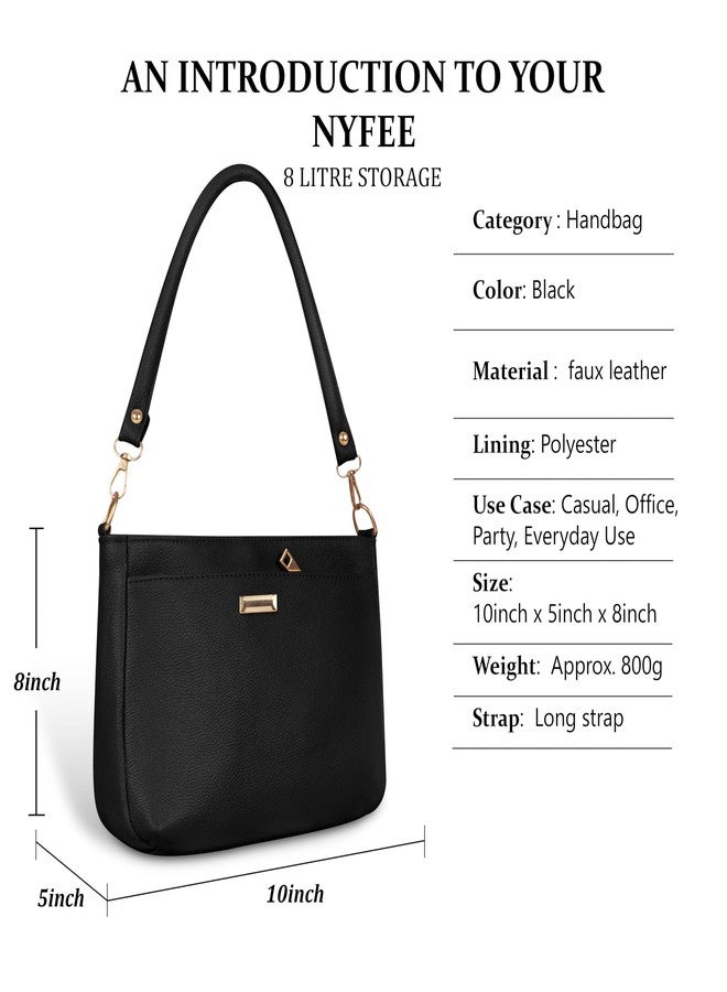 Nyfee Faux Leather Women Handbags Shoulder Hobo Bag Ladies Big Purse With Long Strap (Black) - Image 5