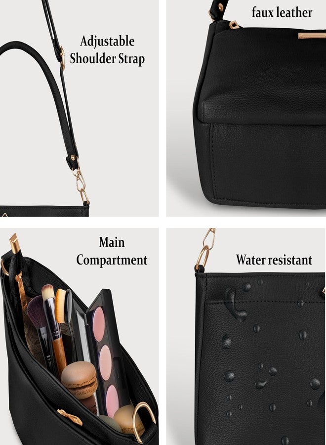 Nyfee Faux Leather Women Handbags Shoulder Hobo Bag Ladies Big Purse With Long Strap (Black) - Image 4