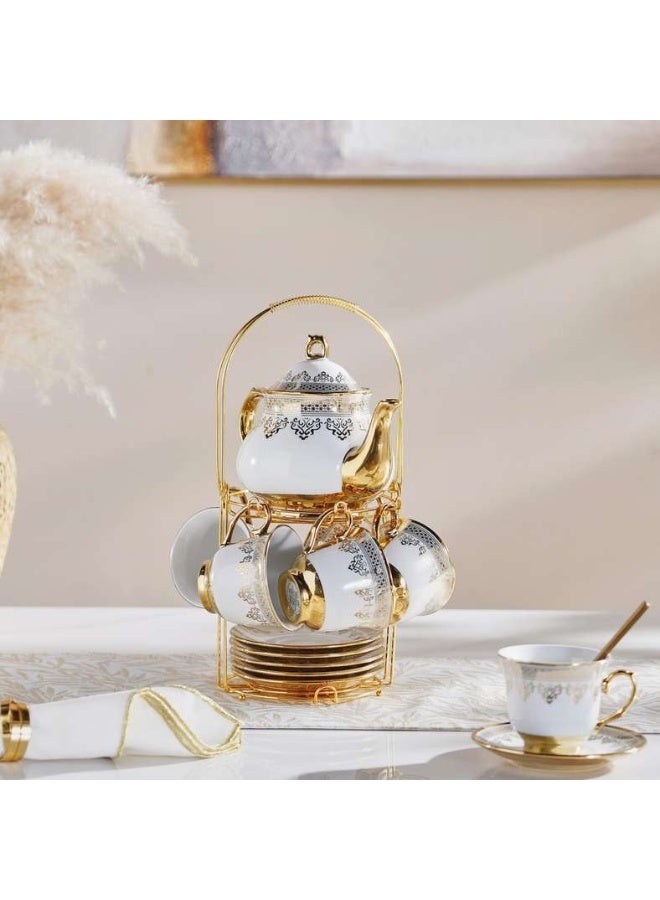 Pan Home Kenzi 14-Piece Tea Set - Cup 220ml + Pot 950ml -White & Gold - 176CFY9900096 - Image 1