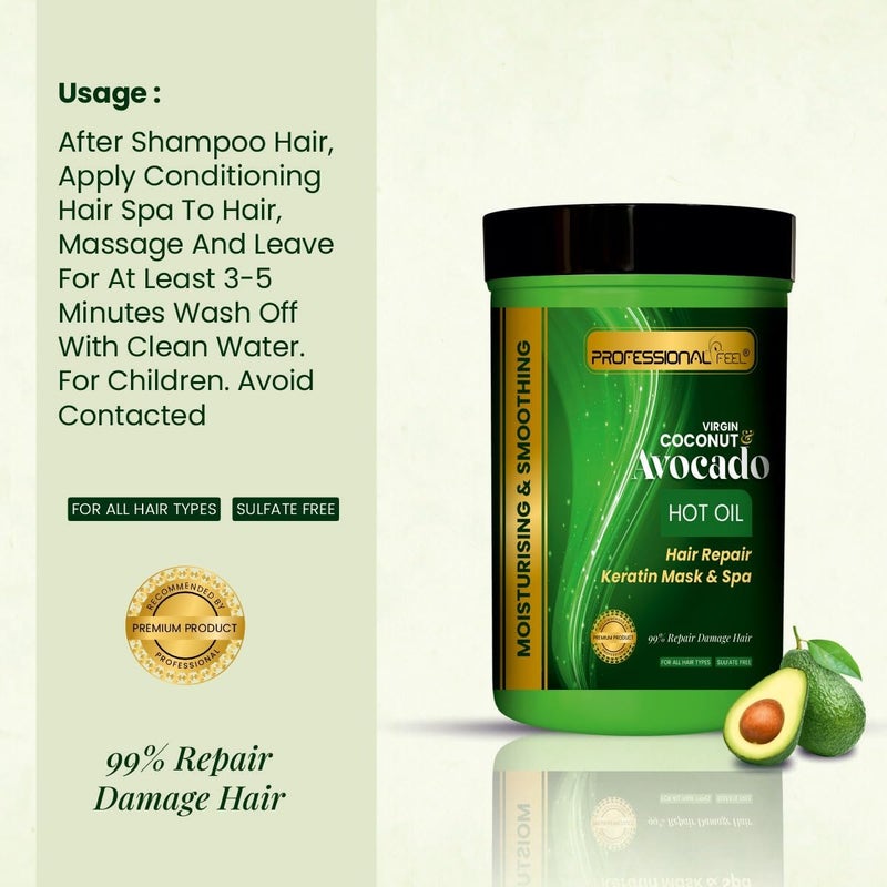 Professional Feel Virgin Coconut  Avocado Oil Hair Repair Keratin Hair Repair Mask  Spa Total Repair Hair 800 gm - Image 4