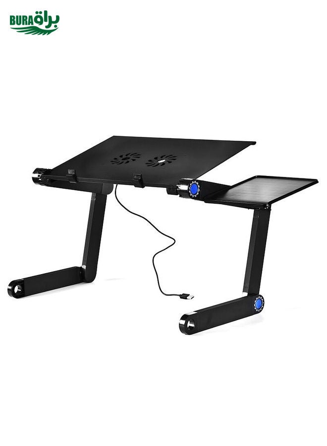 BURAQ Portable 360 Degree Adjustable Foldable Aluminium Alloy Desk Stand with Double CPU Fans & Mouse Pad for Laptop / Notebook(Black)  - Image 2