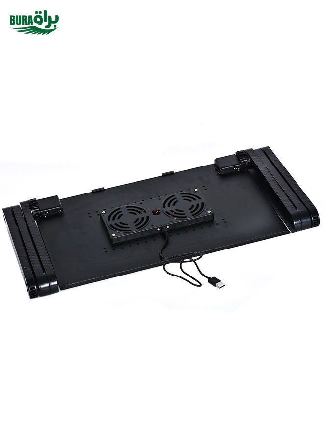 BURAQ Portable 360 Degree Adjustable Foldable Aluminium Alloy Desk Stand with Double CPU Fans & Mouse Pad for Laptop / Notebook(Black)  - Image 3
