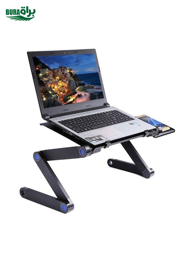 BURAQ Portable 360 Degree Adjustable Foldable Aluminium Alloy Desk Stand with Double CPU Fans & Mouse Pad for Laptop / Notebook(Black)  - Image 5
