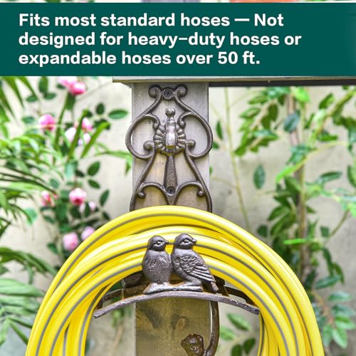 Sungmor Vintage Cast Iron Garden Hose Holder - Small Decorative Wall Mount Hose Hanger with Birds & Scroll, Heavy Duty Outdoor Storage Hook for Yard, Garden, or Patio - Rustic Bronze Finish - Image 5