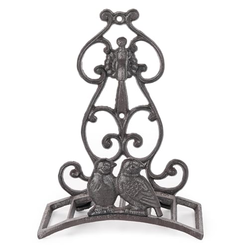 Sungmor Vintage Cast Iron Garden Hose Holder - Small Decorative Wall Mount Hose Hanger with Birds & Scroll, Heavy Duty Outdoor Storage Hook for Yard, Garden, or Patio - Rustic Bronze Finish - Image 1