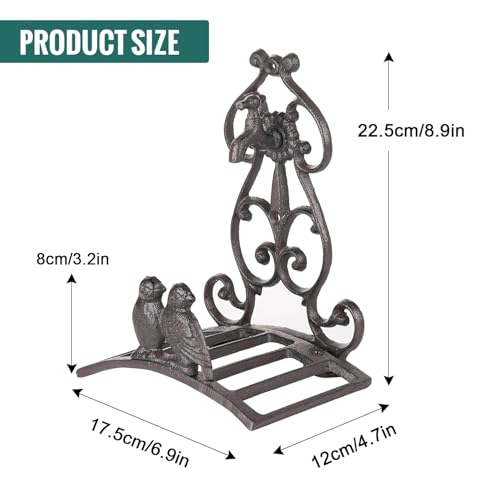 Sungmor Vintage Cast Iron Garden Hose Holder - Small Decorative Wall Mount Hose Hanger with Birds & Scroll, Heavy Duty Outdoor Storage Hook for Yard, Garden, or Patio - Rustic Bronze Finish - Image 3