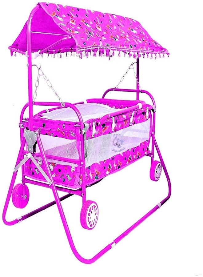 AVANI METROBUZZ Transportable Lightweight Pattern Printed Baby Crib and Cradle Two in One with Mosquito Net for Kids Baby Boys & Girls - (Color - Pink, 0-2 Years) - Image 1