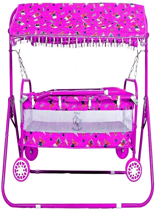 AVANI METROBUZZ Transportable Lightweight Pattern Printed Baby Crib and Cradle Two in One with Mosquito Net for Kids Baby Boys & Girls - (Color - Pink, 0-2 Years) - Image 2