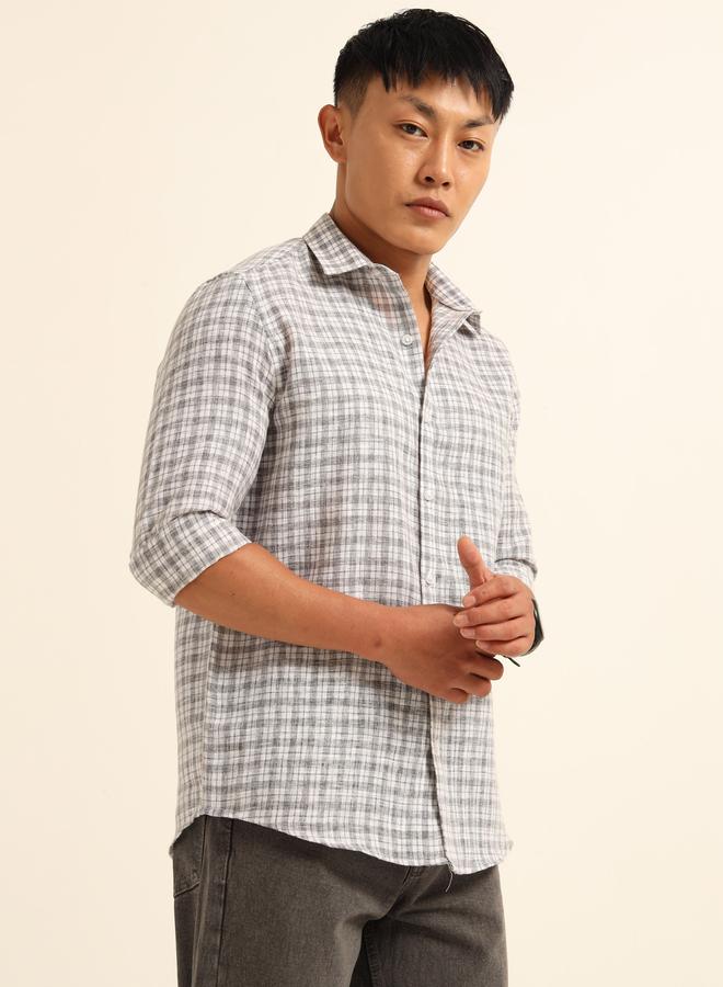 بوشيرت قميص مطبع بنمط مربعات وياقة سبريد - Image 3