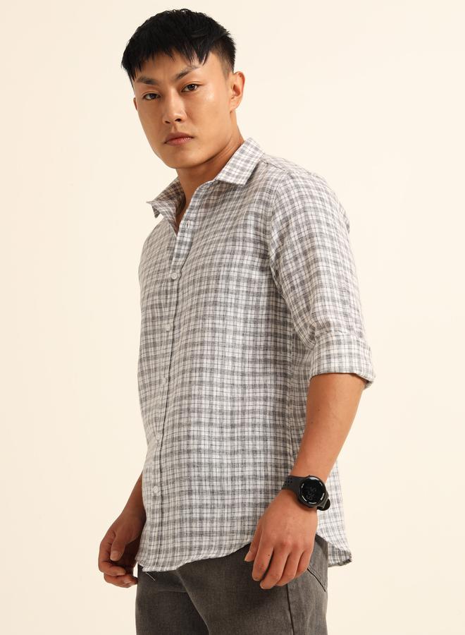 بوشيرت قميص مطبع بنمط مربعات وياقة سبريد - Image 2