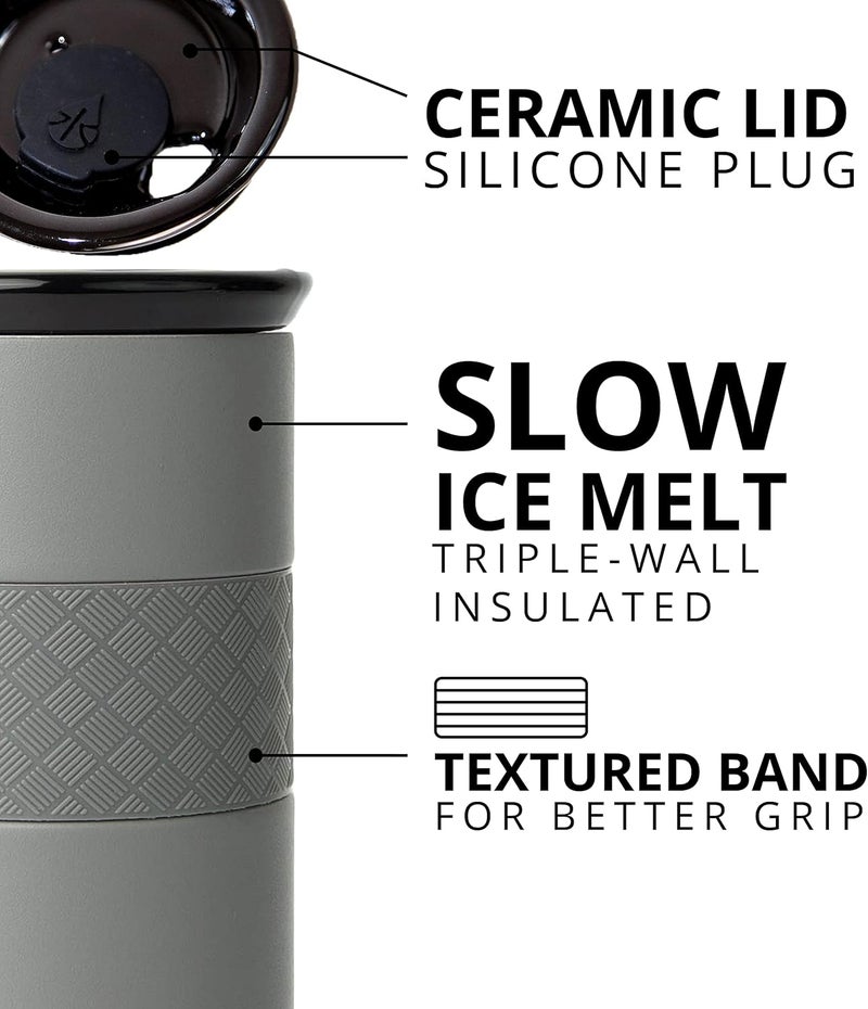 Elemental Artisan Insulated Tumbler, Triple Wall Coffee Travel Tumbler, Reusable Stainless Steel Coffee Tumbler with Ceramic Lid, Thermal Coffee Cup for Hot (6 Hrs) & Cold (18 Hrs), 16oz - Graphite - Image 3