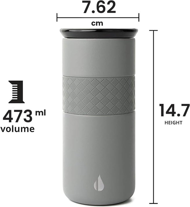 Elemental Artisan Insulated Tumbler, Triple Wall Coffee Travel Tumbler, Reusable Stainless Steel Coffee Tumbler with Ceramic Lid, Thermal Coffee Cup for Hot (6 Hrs) & Cold (18 Hrs), 16oz - Graphite - Image 2